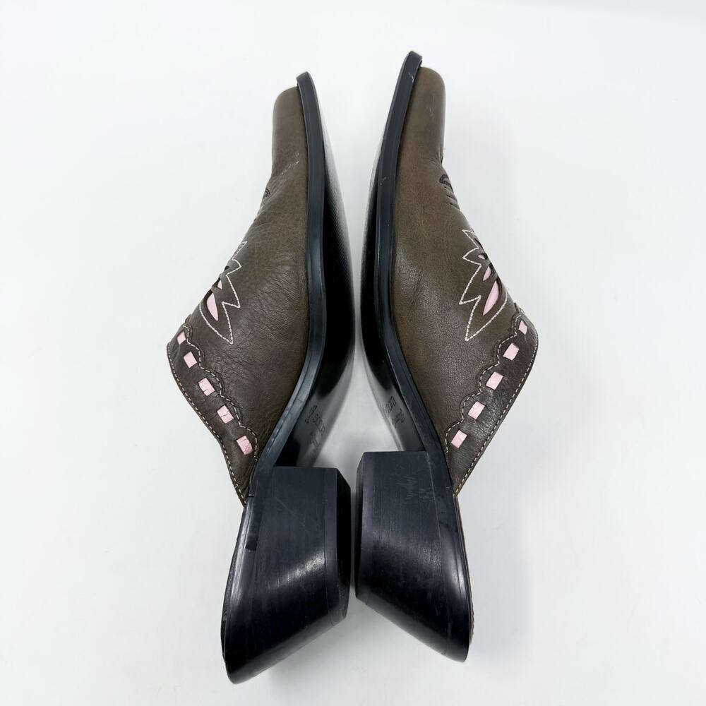 Vintage Y2K Sonora by Double-H Brown/Pink Leather Western Mules Women's Size 8.5 - Picture 5 of 9